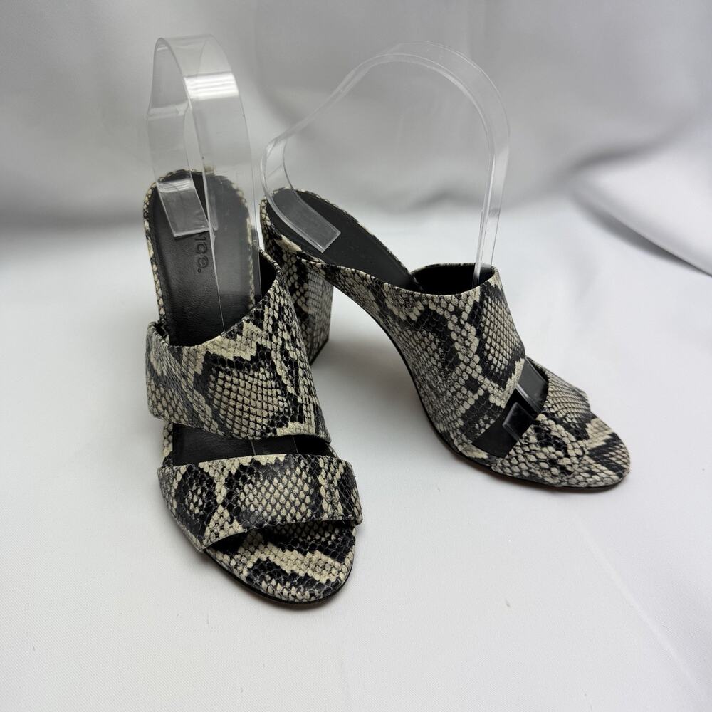 Vince Snake Print Heels Women's 8 Leather Block Heel Slide Sandals Designer